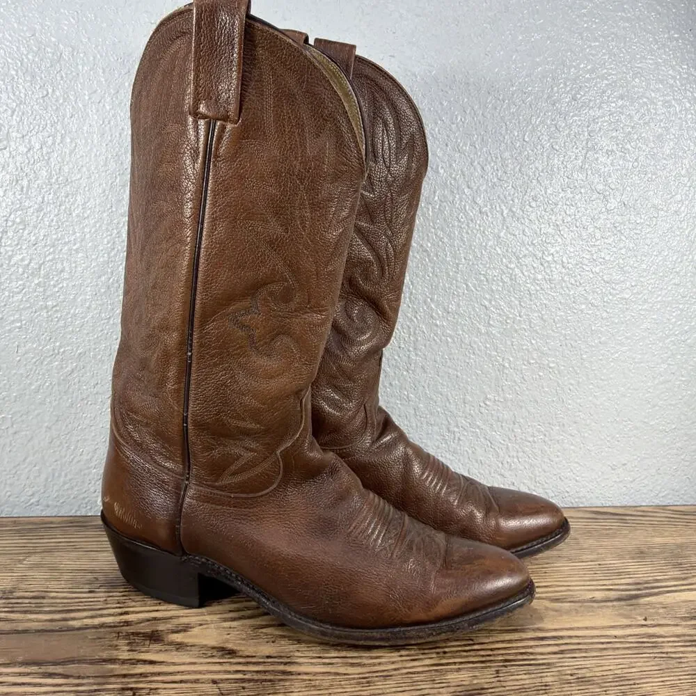 Vintage Dan Post 111R Brown Leather Western Boots Mens Size 10 D Pull on Cowboy